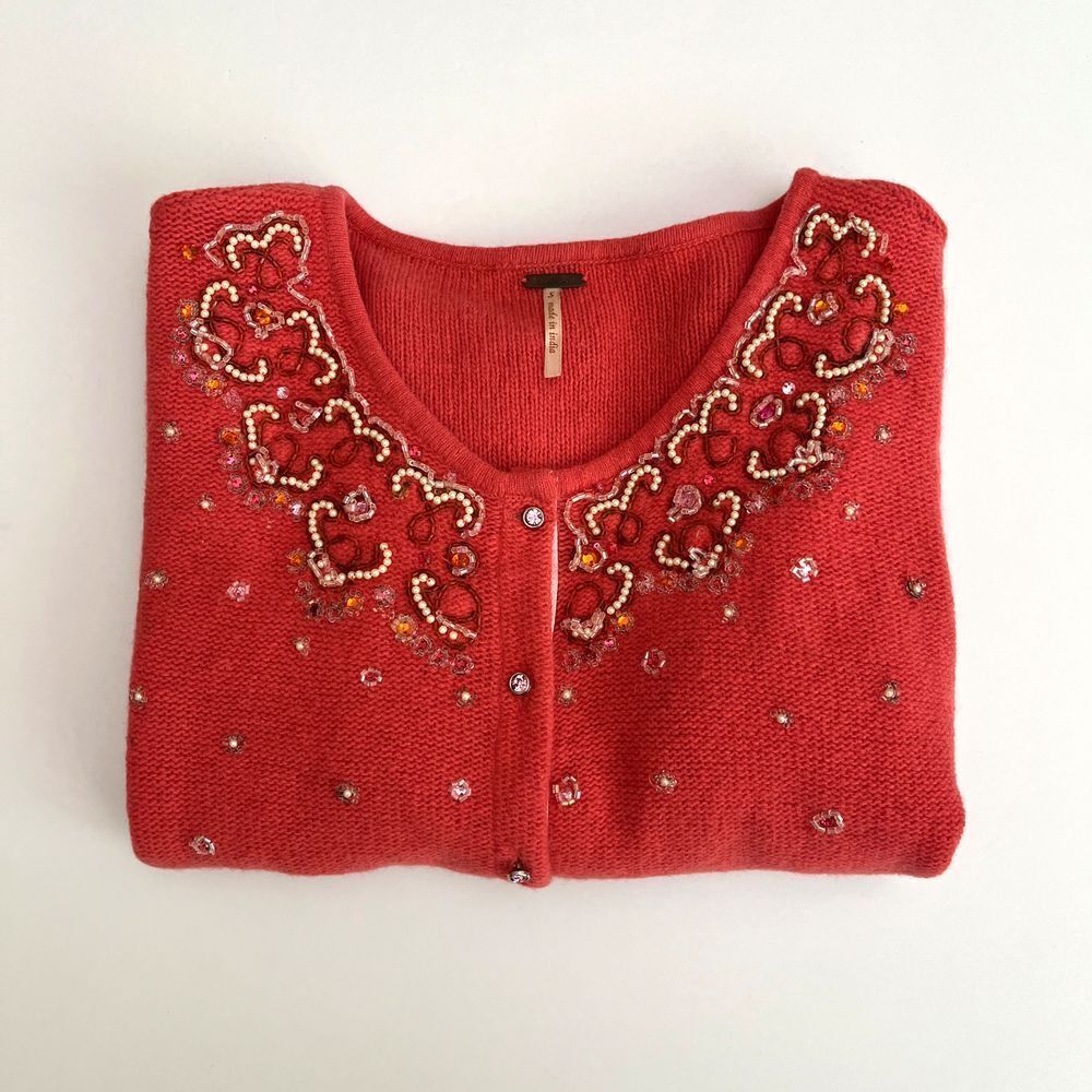 Free People Beaded Pink Sweetheart Sweater, Free People Sweaters, Pink Fuzzy J16